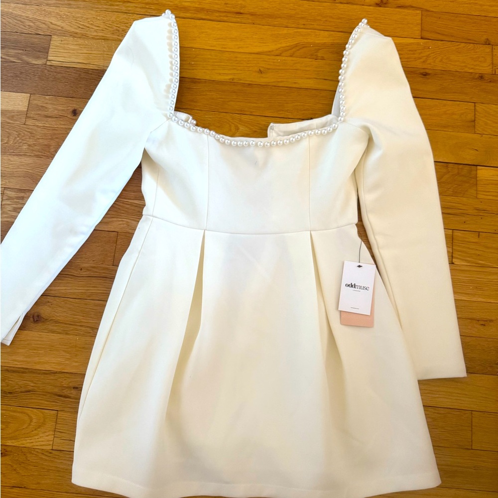 Odd Muse white mini dress with pearl trim